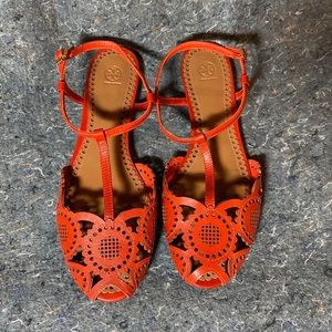 Tory Burch lasered floral sandals Orange